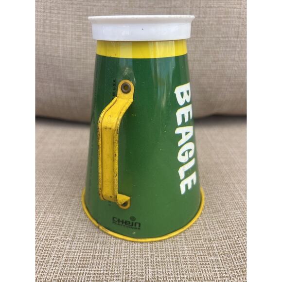 1970 PEANUTS SNOOPY HEAD BEAGLE TIN LITHO GREEN MEGAPHONE CHEIN CHARLIE BROWN - Picture 3 of 8